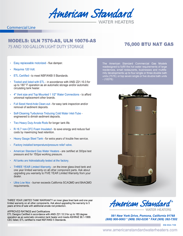 ULN-100-300-AS American Standard 100 Gallon Ultra Low NOx ...